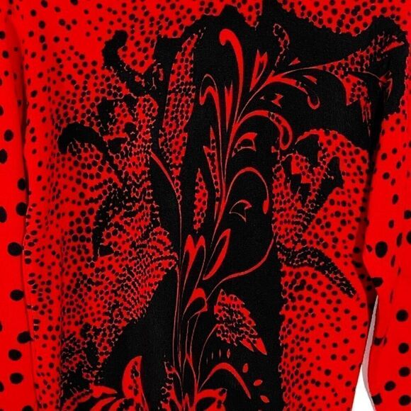 T.C. Fashion Cardigan Sweater Women Large Red/Black Floral Button Front Polkadot - Picture 7 of 7